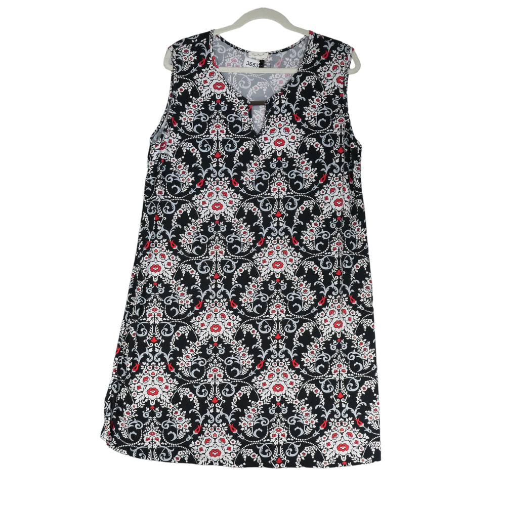 Paper Plane Black Dress Womens 1X Black Floral Sheath Keyhole Neck Textured